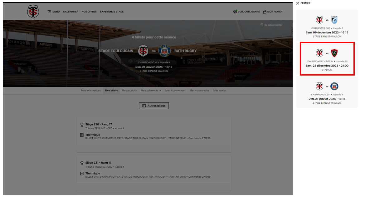 Télécharger mon billet Stade Toulousain